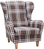 Supellex Ohrensessel »Sofia«, Design Oxford, kariert, braun (Design-Nr.: 5040), wahlweise mit Hocker