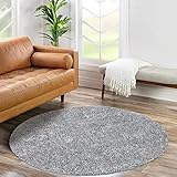 carpet city Shaggy Hochflor Teppich - Rund 160 cm - Grau - Langflor Wohnzimmerteppich - Einfarbig Uni Modern - Flauschig-Weiche Teppiche Schlafzimmer Deko