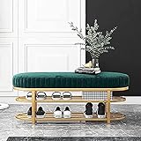 Bequeme Samt-Eingangsbank, Moderne Sitz-Schuhregal-Bank Mit 2-stufigem Gold-Schuhregal, Flur-Organizer,Grün,100X32X43Cm(39X13X17Inch)