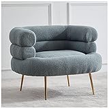 ZORZA Sessel Schlafzimmer, Sherpa Wolle Schminktisch Stuhl, Armlehnstuhl mit Vergoldeten Metallbeinen, Teddy Sessel, Sessel Wohnzimmer, Freizeitsessel für Wohnzimmer/Vanity,Grau