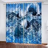 LAMPPE Vorhang Blickdicht Ösenschal Verdunkelungsvorhang 3D Digitaldruck Blaue Ozeanwellenlandschaft 0 Gardinen Kinderzimmer Wohnzimmer Thermovorhang Ösenvorhänge 2Er Set - H 260 X B 140 cm