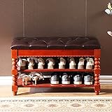 W&X Vintage Massivholz Entrywat Bank,Premium Schuhaufbewahrungsbank Entry Schuh Organizer,Leder Gepolsterte Schuhbank Schuhregal Bank Mit Versteckter Aufbewahrung-A 80x35x48cm(31x14x19inch)