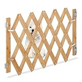 Relaxdays Hundeabsperrgitter, ausziehbar bis 108,5 cm, 47,5-60 cm hoch, Bambus, Hunde Schutzgitter Treppe & Tür, Natur