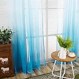 RIJPEX Fashion Shadow Blue Sheer Vorhang, Semi-Sheer Vorhänge, Gradient Fenster Behandlung Rod Pocket Vorhänge Dekorative Vorhänge Für Mädchen Kinder Schlafzimmer-Azure 100X200Cm (39X79Inch)