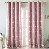 Michorinee Kinderzimmer Gardinen Mädchen Rosa Vorhang Blickdicht Prinzessin Blumen Verdunkelung Gestickt 2 Schichten Kräuselband mit Ösen für Mädchenzimmer Fenster, 1 Stücke 240 × 132cm (H × B)