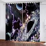 Schwarzes Loch Im Weltraum Verdunkelung mit Ösen Vorhänge, Lila Blitz 3D Gedruckt Muster vorhänge 2er Set 175×140 cm (H×B) Modern für Dekoration Kinderzimmer Wohnzimmer Schlafzimmer
