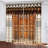 Vorhang Blickdicht 3D Drucken Einer Holztür Eines Alten Gebäudes Muster Ösenschal 2Er Set 234X230Cm Fenster Gardinen Mit Ösen Verdunkelungsvorhang Wohnzimmer Kinderzimmer Thermovorhang Schallschutz