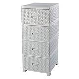 ADGO Schrank Kommode 4 Schubladen Rattan Badezimmer Veranstalter Schlafzimmer Kleiderschrank Lagerschrank Plastik, 38 x 45 x 90 cm, Weiß