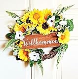 Blumenkranz Sonnenblumen mit Willkomen-Schild Fensterdeko Türkranz Wanddeko Türdeko zum Aufhängen