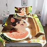 QLasic süße Katze 3D-Bettbezug Single（135x200cm）+ Kissenbezug Bettwäsche Deckung Set Mit Reißverschluss Weich Mikrofaser Bettbezug