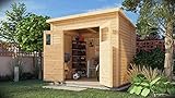Alpholz Gerätehaus Mollie aus Fichten-Holz | Gartenhaus mit 14mm Wandstärke | Holzhaus inklusive Montagematerial | Geräteschuppen Größe: 251 x 199 cm | Pultdach