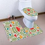 KdIor Badgarnitur Badematten Set 3 teilig Blumendesign Konturenmatte U, WC-Deckelbezug, Schnelltrocknende und Wasserabsorbierende Badematte -WC-Garnitur