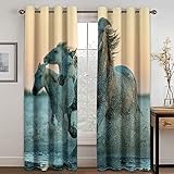 IZREEL Verdunkelungsvorhang Mit Ösen Vorhänge Blickdicht Kinderzimmer 3D Modetier Weißes Pferd Muster 210X220cm(HxB) Schallschutz Thermogardine Wohnzimmer Schlafzimmer Fensterdekoration 2Er Set