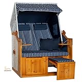LILIMO Strandkorb Ostsee blau, Geflecht weiß, Variante C