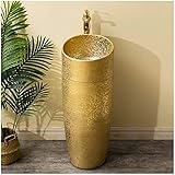 Moderner Sockel-Badezimmer 82 x 33 cm Rund Gold Waschbecken aus Keramik, Standwaschtisch, Waschtisch, Design Standwaschbecken Freistehend Waschbecken für Gäste Wc