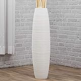 Leewadee Große Bodenvase für Dekozweige hohe Standvase Design Holzvase, Holz, 70 cm, weiß