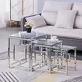 JaHECOME Satztisch 3er Set Couchtisch Beistelltisch aus Edelstahlgestell und Hartglas für Wohnzimmer modernes Design Sofatisch (Silber Transparentes Glas Set of 3)