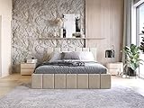 WFL GROUP Samtstoff Polsterbett Doppelbett Komplett 120x200 140x200 160x200 180x200 cm Slim Bettgestell Mit Bettkasten Lattenrost und Kopfteil - Hydrophobe Stoff - Samt Bett - Beige - 120 x 200 cm