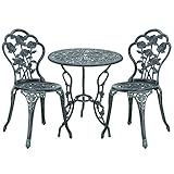 casa.pro Gartentisch Bistro-Tisch 60cm Rund Grün mit 2 Stühlen im Antik-Look für Balko Terrasse Bistro-Set Gusseisen-Metall als Gartendeko