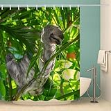 MOXINO Faultier Duschvorhang Anti-Schimmel 120x180 cm Polyester Stoff Textil Waschbar Badvorhang 3D Tropisch Dschungel Motiv Design Shower Curtain Wasserdicht Badezimmer Vorhänge mit 12 Haken