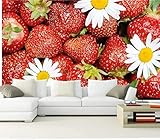 Fototapete 3D Muster Abnehmbare Tapete Wandsticker Für Schlafzimmer Wohnzimmer Rote Frucht Erdbeere Wandfoto Zum Abziehen Und Aufkleben, Selbstklebende Wandposter, Wandhintergrund 200(B) x150(H) cm