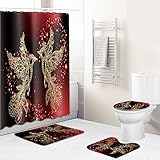 Badezimmerteppich Golden Bird Red Badematte Set 3 Teilig,Teppich Badvorleger rutschfeste (45x75)+U-Typ Wasseraufnahme Schmutzfangmatte +Schnelltrocknend Toilet Fußmatte