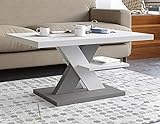 Viosimc Couchtisch Weiß Grau für Wohnzimmer, Moderner Beistelltisch, Modern Sofa Tisch, Coffee Table Mittel- oder Beistelltisch für Tee und Kaffee