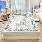 Spannbettlaken,Summer Cool Ice Silk Lace Latex-Spannbettlaken, passend für Einzel-, Doppel- und Kingsize-Betten, Rutschfester Matratzenbezug, blau, 200 x 220 cm (3 Stück)