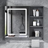 NOALED Badezimmerspiegelschrank, Badezimmer-Organizer, Aluminium-Badezimmerschrank mit LED-Leuchten, mit Entfeuchtungsfunktion und Handtuchhalter (Größe: 70 cm) ()