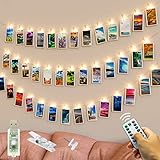 slochi Foto Lichterkette, 5M 50LED USB Fotoclips mit Klammern für Fotos 8 Modi mit Fernbedienung Bilder für Zimmer Wohnzimmer Weihnachten Hochzeiten Warmweiß