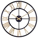 Große Metall Wanduhr, Europäische Vintage Wanduhr mit Römischen Ziffern, Leise Ohne Tickgeräusche Skelett Wanduhr, Dekorativ Wanduhr für Wohnzimmer, Schlafzimmer, Küche, Kamin (60cm, Gold)