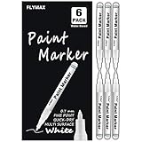 Weißer Stift, 6 Stück 0.7mm Acryl Weiß Permanent Marker Holz Stein Kunststoff Leder Glas Stein Metall Leinwand Keramik Extra Fein Spitze Wasserfest Deckend Wasserbasis