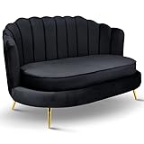 postergaleria Sofa 2 Sitzer Dunkelblau 150 cm - mit weicher Füllung, gesteppter Rückenlehne, mit goldenen Beinen, in Veloursstoff - Couch für Wohnzimmer, Gästezimmer, Wohnzimmer Möbel
