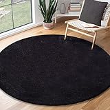 the carpet Relax Moderner Flauschiger Kurzflor Teppich, Anti-Rutsch Unterseite, Waschbar bis 30 Grad, Super Soft, Felloptik, Schwarz, 120 cm Rund