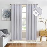 Alishomtll Blickdicht Vorhang, Gardine mit Ösen, Grau Thermovorhang Verdunkelungsvorhang Kälteschutz WärmeIsolierend Lärmschutz Curtain mit Pompons, für Wohnzimmer, H 225 x B 140 cm, 2er Set