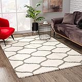 SANAT Madrid Shaggy Teppich - Hochflor Teppiche für Wohnzimmer, Schlafzimmer, Küche - Morocco Creme, Größe: 140x200 cm
