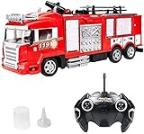 R/C Rettung Feuerwehrauto LKW Radio Fernbedienung Feuerwehrauto 360 Grad drehbare Düse Wasserspray mit ausziehbarer Leiter Wasserpumpe für Jungen Mädchen 3 Jahre alt (Größe: 2 Batterien) (1 Batterie)
