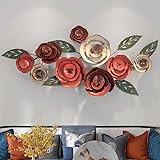 Wanddeko Wohnzimmer,3D Wanddeko Metall,Kreative Handgemachte Rosen Blume Wanddekoration aus Metall für Wohnzimmer Hotel Hintergrund Wandverzierungen