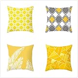 Kissenbezug 65x65cm Kissenhülle geometrisch gelb Kissenbezüge 4er Set Osterdeko Kissenbezug,Quadratisch Doppelseitig Leinen Kopfkissenbezug,für Sofa Cafe Outdoor Garten Schlafzimmer Dekoration YZ-7070