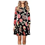 Eauptffy Damen Sommerkleid Kurz Blumen Drucken Kleid Weihnachten Frauen Festkleid A-Linie Weibliche Lässige Minidress Muster Frauenkleid Sexy Sommerkleider Damen Plissiertem Neckholder Kleid Damen