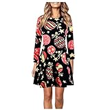 Eauptffy Damen Sommerkleid Kurz Blumen Drucken Kleid Weihnachten Frauen Festkleid A-Linie Weibliche Lässige Minidress Muster Frauenkleid Sexy Sommerkleider Damen Plissiertem Neckholder Kleid Damen