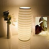 VOLIOS® Keramik Tischlampe ink. 6 Watt LED Birne I Dekolampe I Nachttischlampe I Tischleuchte weiß I beleuchtete Deko (Zylinder mit Lochmuster)