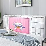 ERNZI Lucky Cat bedruckter weißer Gitter-Kopfteil-Schonbezug für Mädchen,Kinder,Erwachsene,Bettkopf-Dekoration,dehnbarer,waschbarer,staubdichter Schonbezug für Holz-Lederpolsterbetten in voller Gr