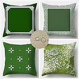 Outdoor Wasserdicht Kissenbezug 80x80cm 4er Set Sofakissen Modern Dekokissen Doppelseitig Dunkelgrün Kissenbezüge Sofa Cover Leinen Kissenhülle für Garten Auto Wohnzimmer Bett Zierkissen F-2703