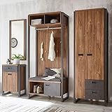 Flur Garderoben Komplettset im Industrial-Design Stirling-Oak-Eiche anthrazit Kompaktgarderobe & Sitzbank Polster Dielenschrank und Kommode & Wandspiegel