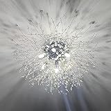 KMaiPem Moderne Kristall Deckenlampe Chrom Feuerwerk Sputnik Kronleuchter 6 Leuchte Siber Löwenzahn G9 LED Dimmbare für Schlafzimmer, Wohnzimmer, Esszimmer, Küche