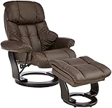 Robas Lund Sessel Leder Relaxsessel TV Sessel mit Hocker bis 130 Kg, Fernsehsessel Echtleder braun, Calgary