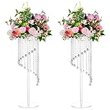 Nuptio Acryl Vasen Hochzeit Mittelstücke - 2 Stück 80cm Hoch Klare Geometrische Blume Vase Stehen für Kristall-mittelstück Tischdekorationen - Spalte Blumen Display Steht für Hochzeiten Party