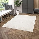 BALTA Wohnzimmerteppich mit skandinavischem Geist, Geometrischer Berberteppich für das Wohnzimmer - Schlafzimmer, Flachweben und Florhöhe 22 mm, 3D-Effekt, 100% Polypropylen, 120x170 cm, Creme-Beige