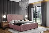 Polsterbett Doppelbett Stauraum Samtstoff 120x200 140x200 160x200 180x200 cm Bettgestell Mit Bettkasten Lattenrost und Kopfteil - Bett mit Kristallen - Hydrophobe Stoff - Rosa Samt - 140 x 200 cm